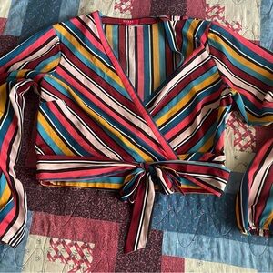 Guess Women's Colorful Striped Wrap Blouse